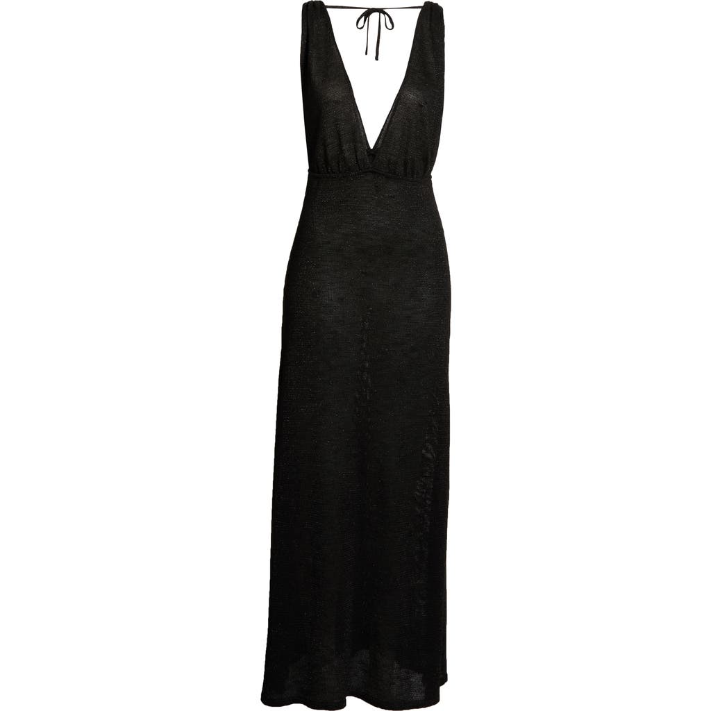 Elan Plunge Neck Maxi Cover-up Sweater Dress In Black