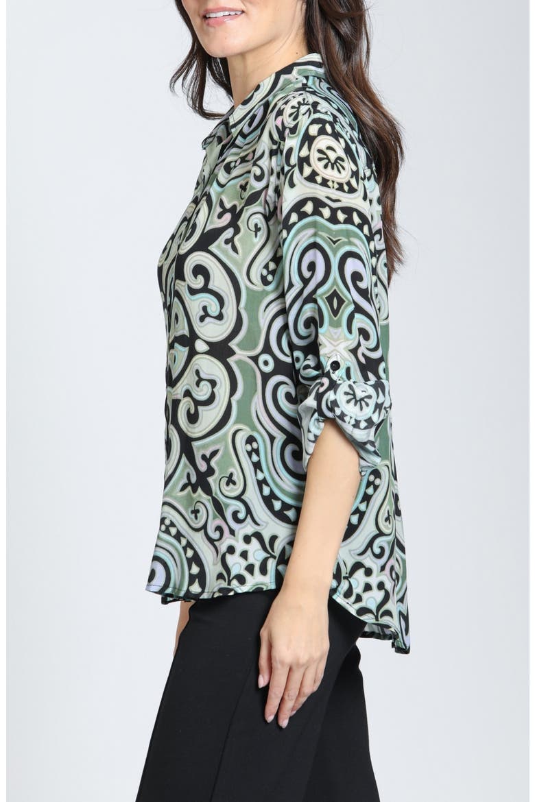 Roll Tab Sleeve Button-Up Shirt, Alternate, color, SAGE MULTI