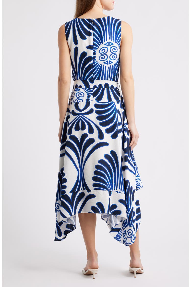 Abstract Floral Handkerchief Hem Midi Dress, Alternate, color, NAVY/ WHITE