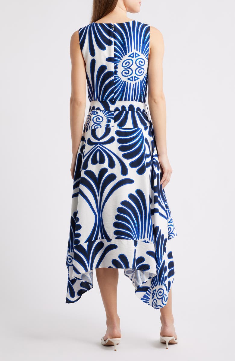 Sam Edelman Abstract Floral Handkerchief Hem Midi Dress, Alternate, color, Navy/ White