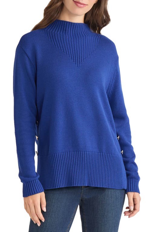 Jones New York Button Detail Rib Funnel Neck Sweater in Sapphire  product