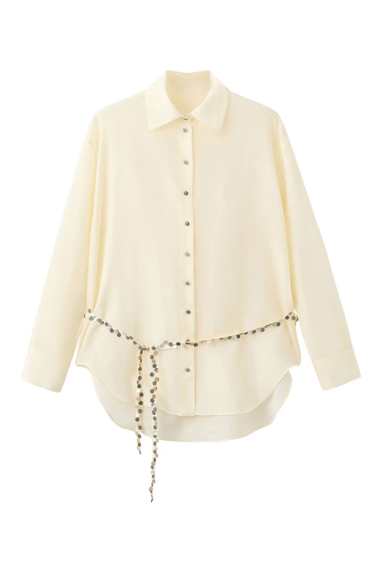 Semi-Sheer Beaded Cotton & Silk Shirt, Main, color, OFF WHITE