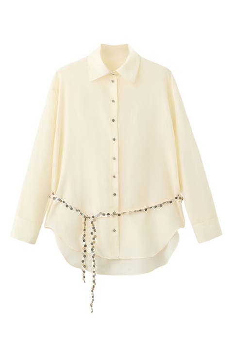Semi-Sheer Beaded Cotton & Silk Shirt