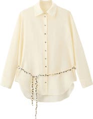 MANGO Semi-Sheer Beaded Cotton & Silk Shirt