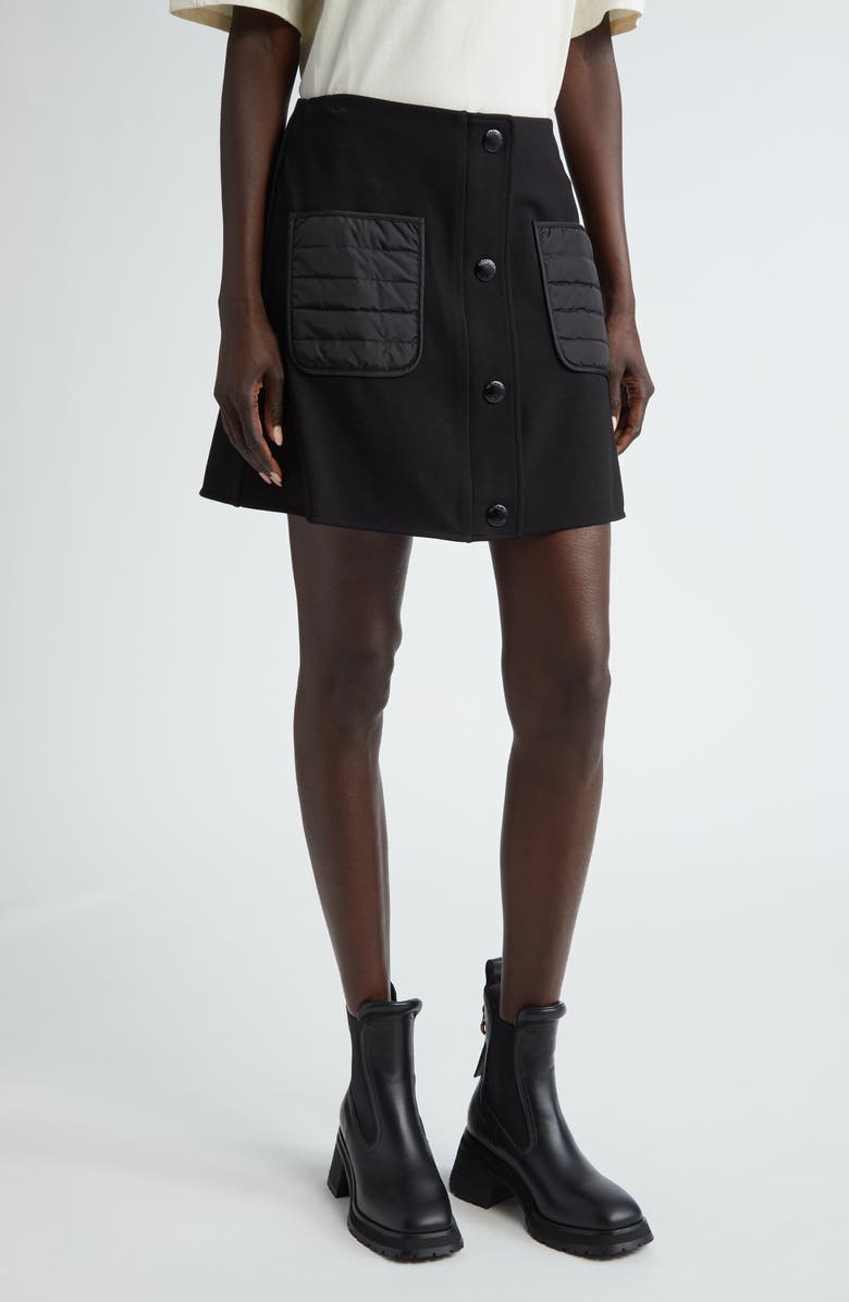 Moncler Quilted Pocket Snap Front Miniskirt, Main, color, 