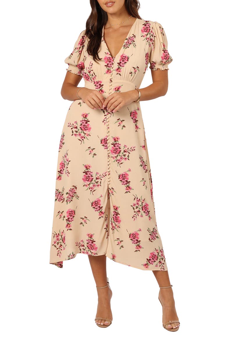 Logen Floral Midi Dress, Main, color, VANILLA ROSE