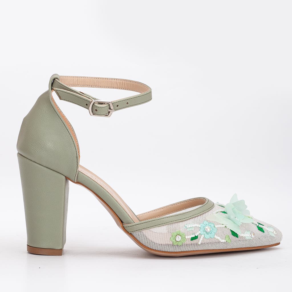 Forever & Always Shoes Ivy 3d Floral Lace High Heels In Sage Green