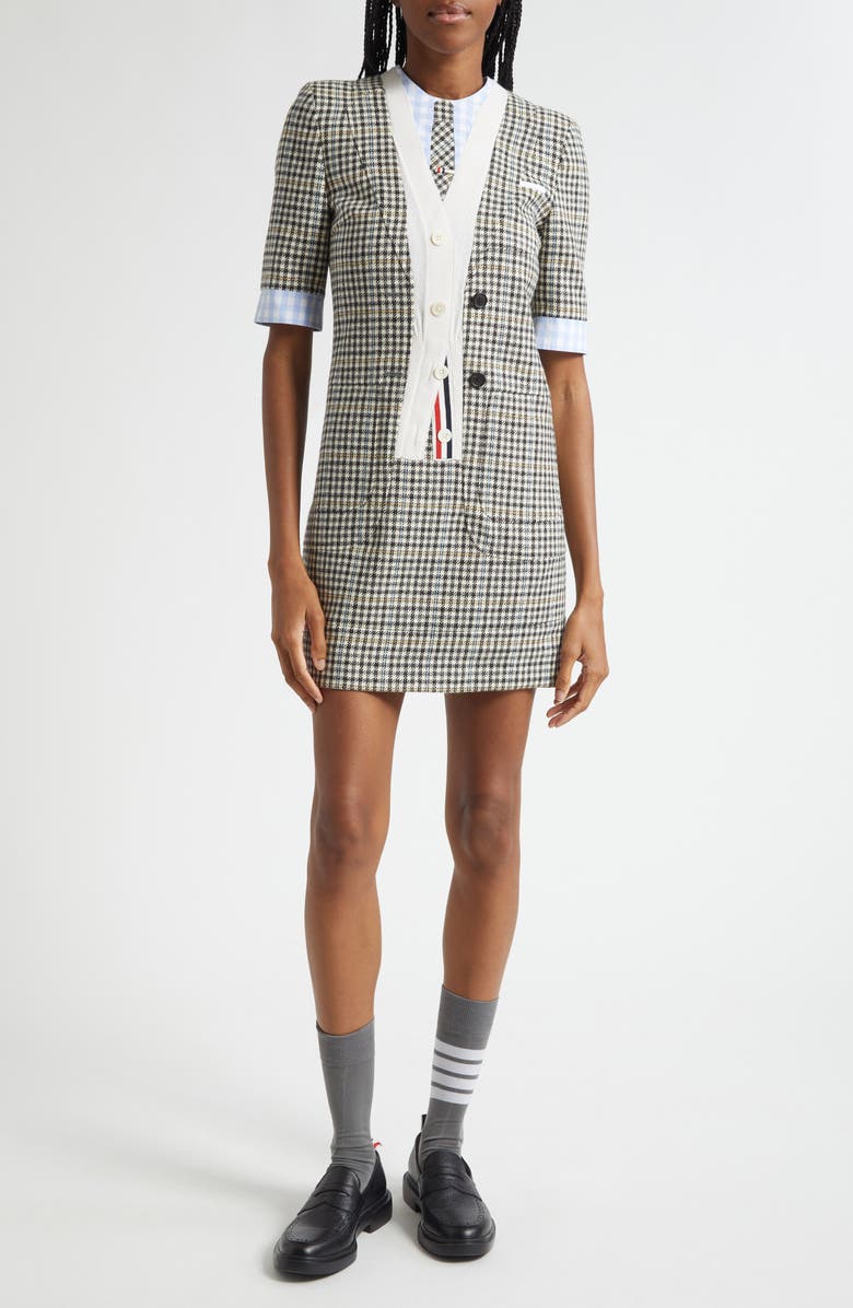Thom Browne Trompe l'Oeil Mixed Media Shift Dress, Main, color, Black/ White
