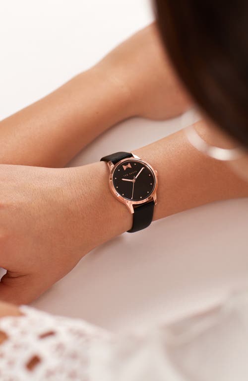 Ted Baker Fitzrovia Bow Leather Strap Watch, 34mm In Black