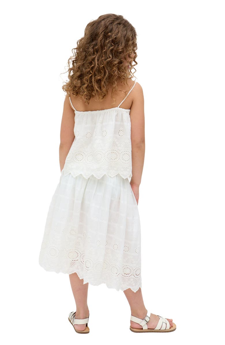 Raffya Kids Rufa Smocked Waist Windowpane Check Skirt, Alternate, color, White