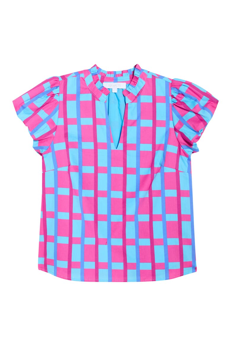 Marvy Checker Kenie Puff Sleeve Top, Alternate, color, FUCHSIA-BLUE-MULTI