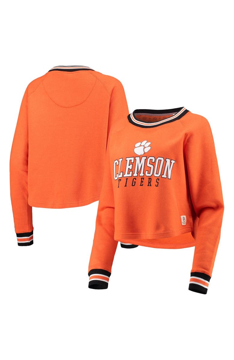 PRESSBOX Women's Pressbox Orange Clemson Tigers Cali Cozy Raglan Crop Pullover Sweatshirt, Main, color,