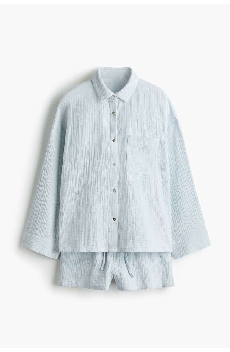 H&M Pyjama Shirt And Shorts, Main, color, Light Dusty Blue