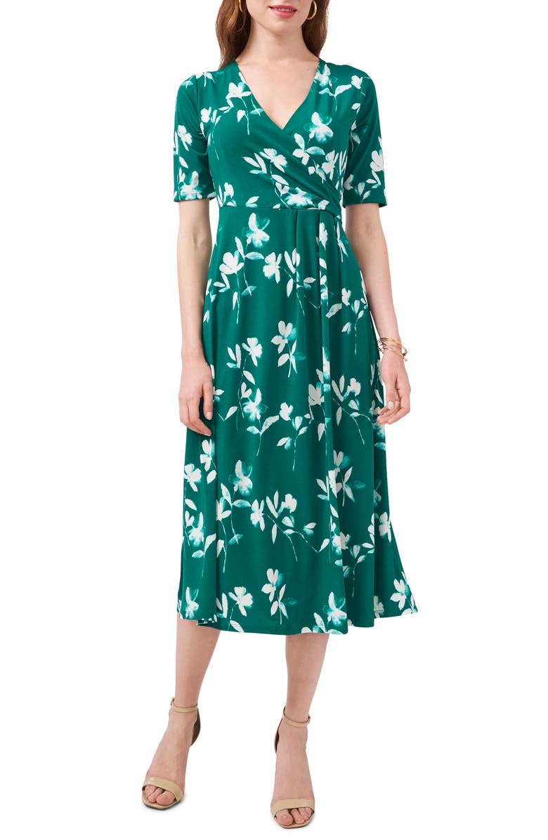 Chaus Floral Pattern Faux Wrap Midi Dress, Main, color, 
