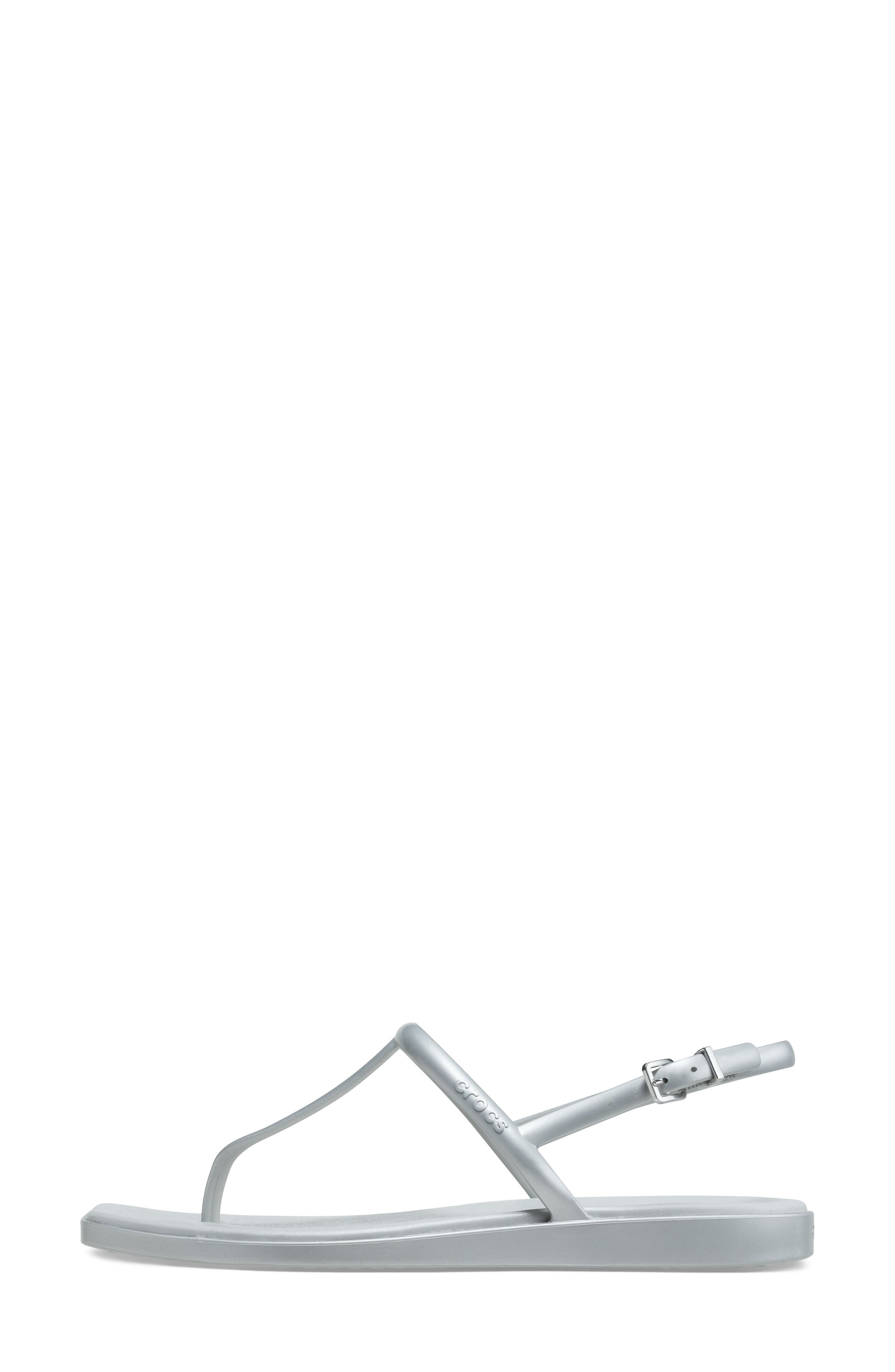 CROCS Miami Metallic T-Strap Sandal, Alternate, color, Silver