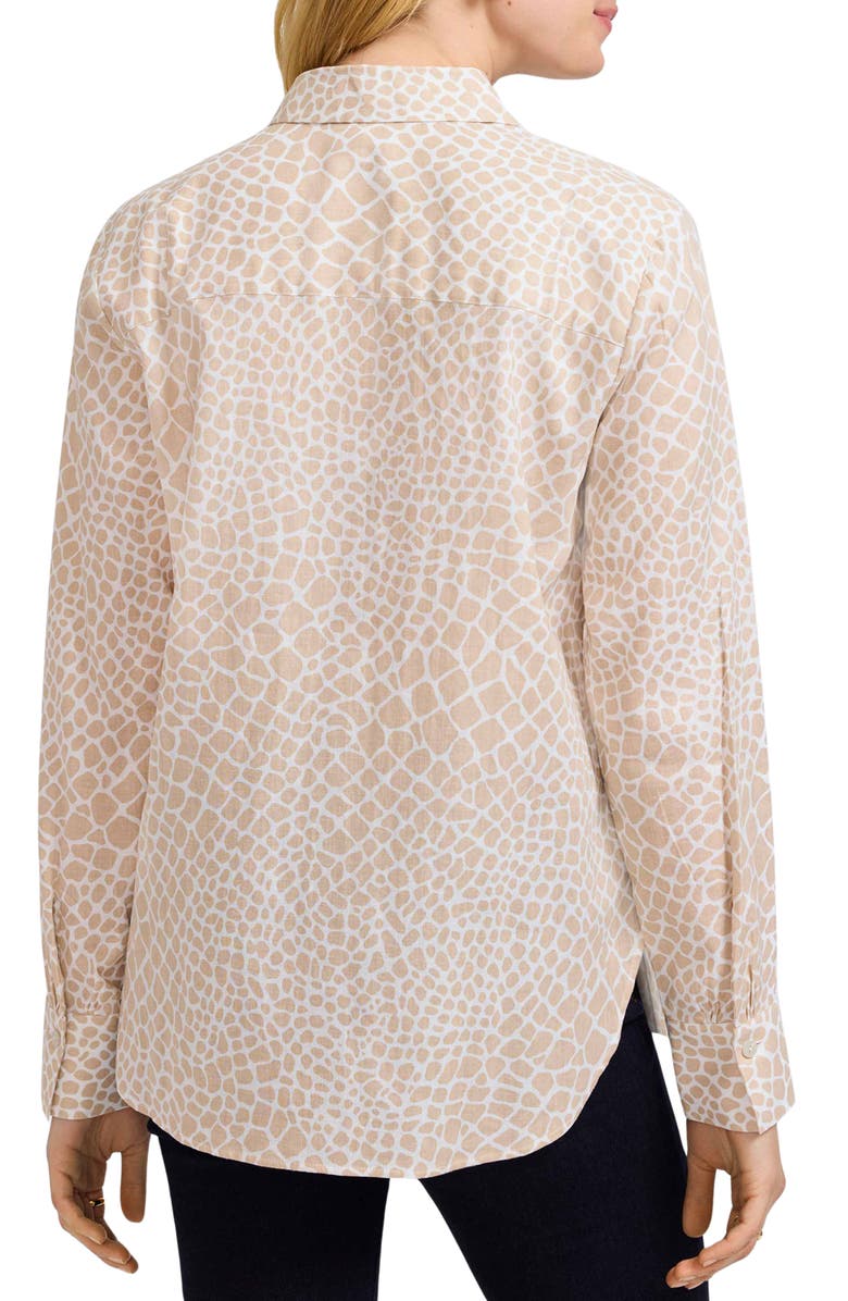 Foxcroft Meghan Giraffe Print Linen Blend Shirt, Alternate, color, Flax White