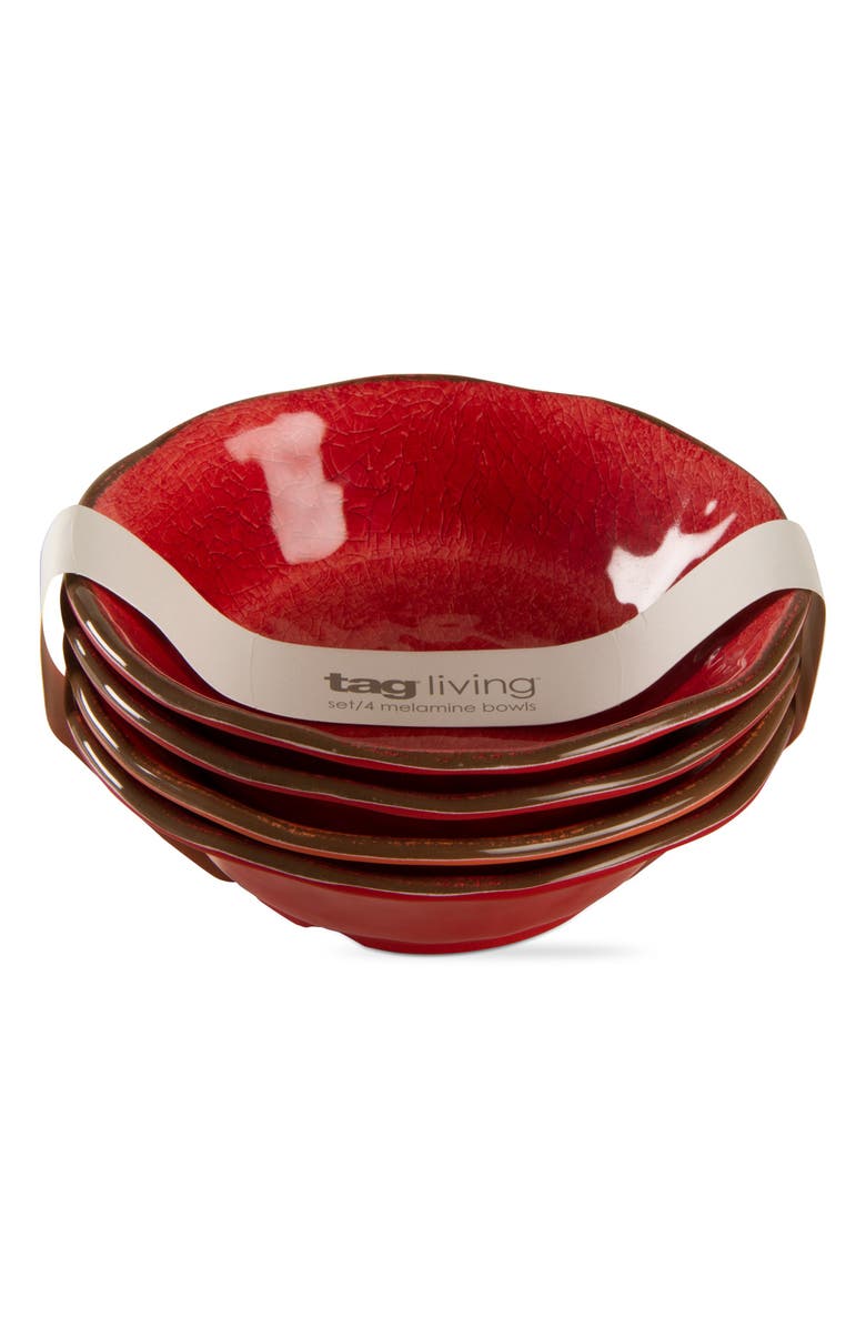 tag Veranda Melamine Bowls Set of 4 Red Salad Dining Bowls, Main, color, Red