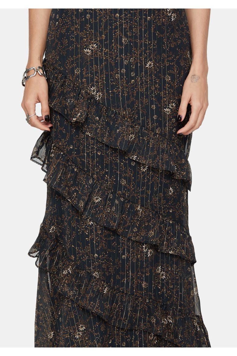 Astralis Stripe Ruffle Tiered Maxi Skirt, Alternate, color, Black