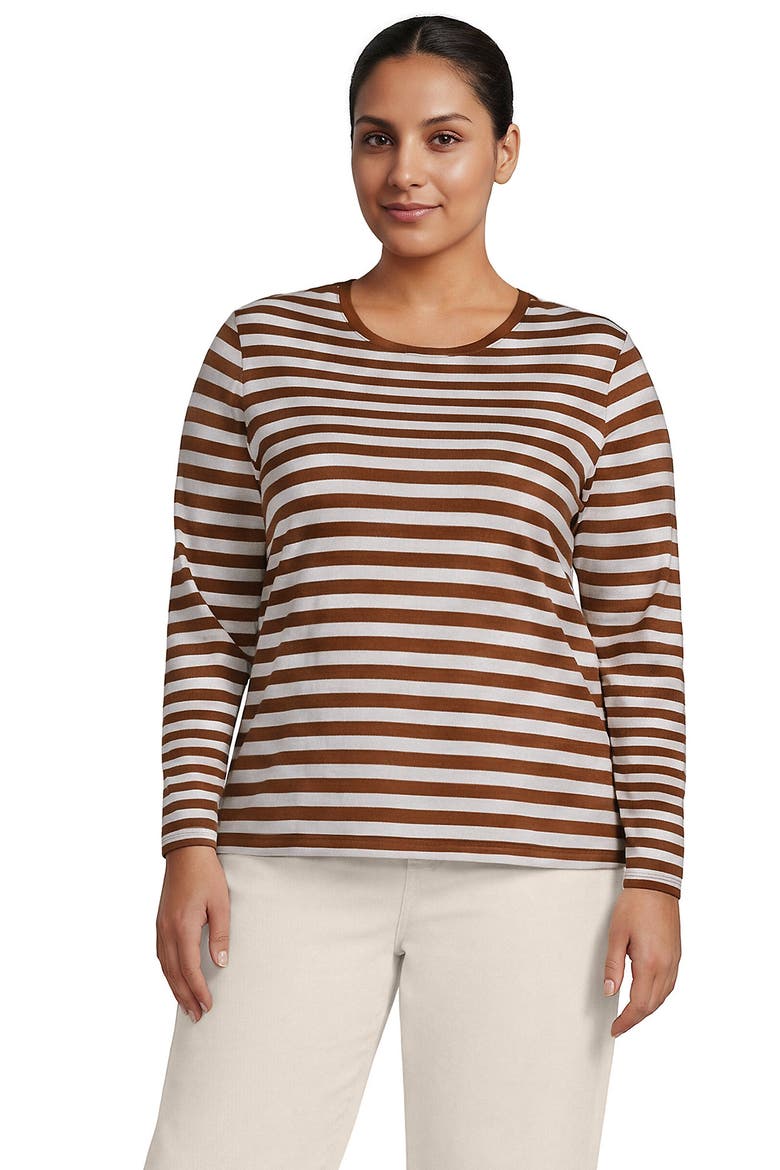 Supima Cotton Long Sleeve Crewneck T-Shirt, Main, color, Rich Ginger Even Stripe