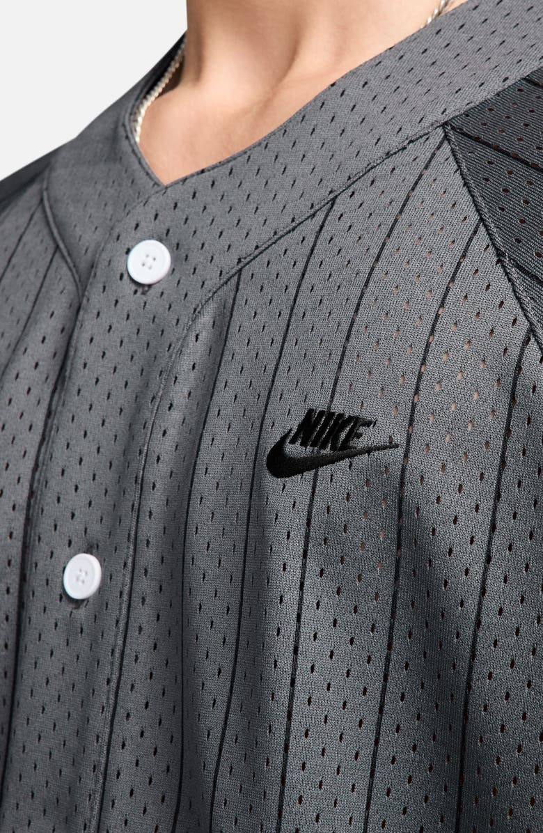 Nike Club Stripe Mesh Baseball Jersey, Alternate, color, Iron Grey/ Black