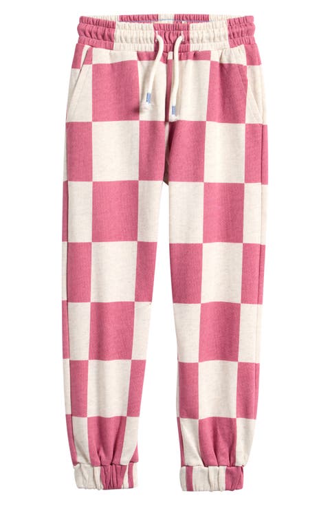 Kids' Pink Checkerboard Cotton Joggers