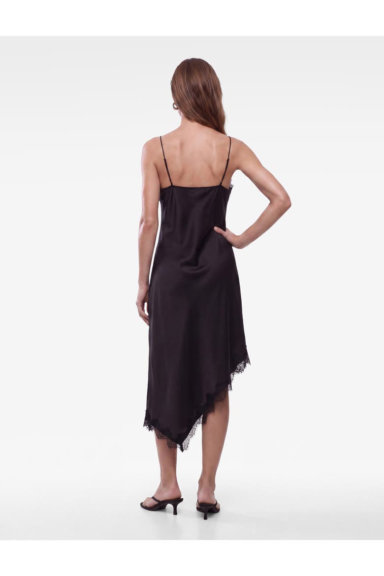 Asymmetric Lace Trim Satin Slip Dress, Alternate, color, BLACK