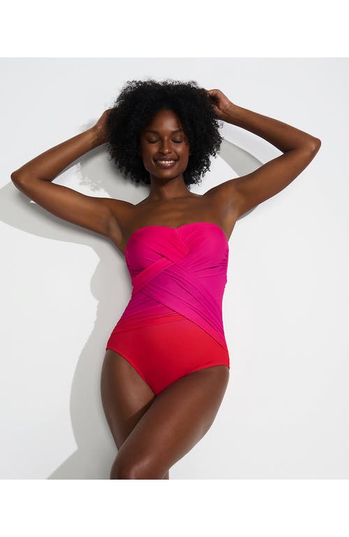 Lands' End Slender Suit Shine Bandeau Tummy Control Chlorine Resistant High Leg One Piece Swimsuit In Pink Multi Ombre