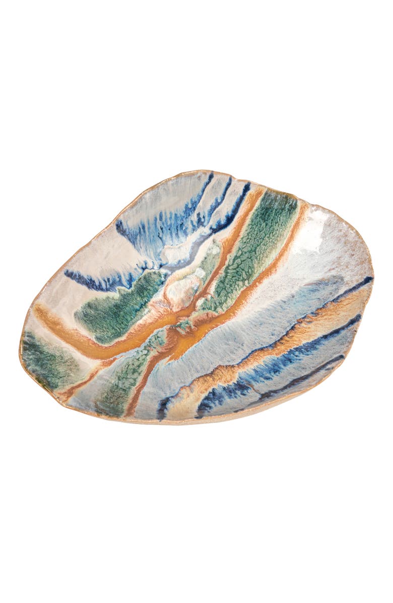 Storied Home Organic Spectrum Stoneware Footed Bowl, Multicolor, Main, color, Blue