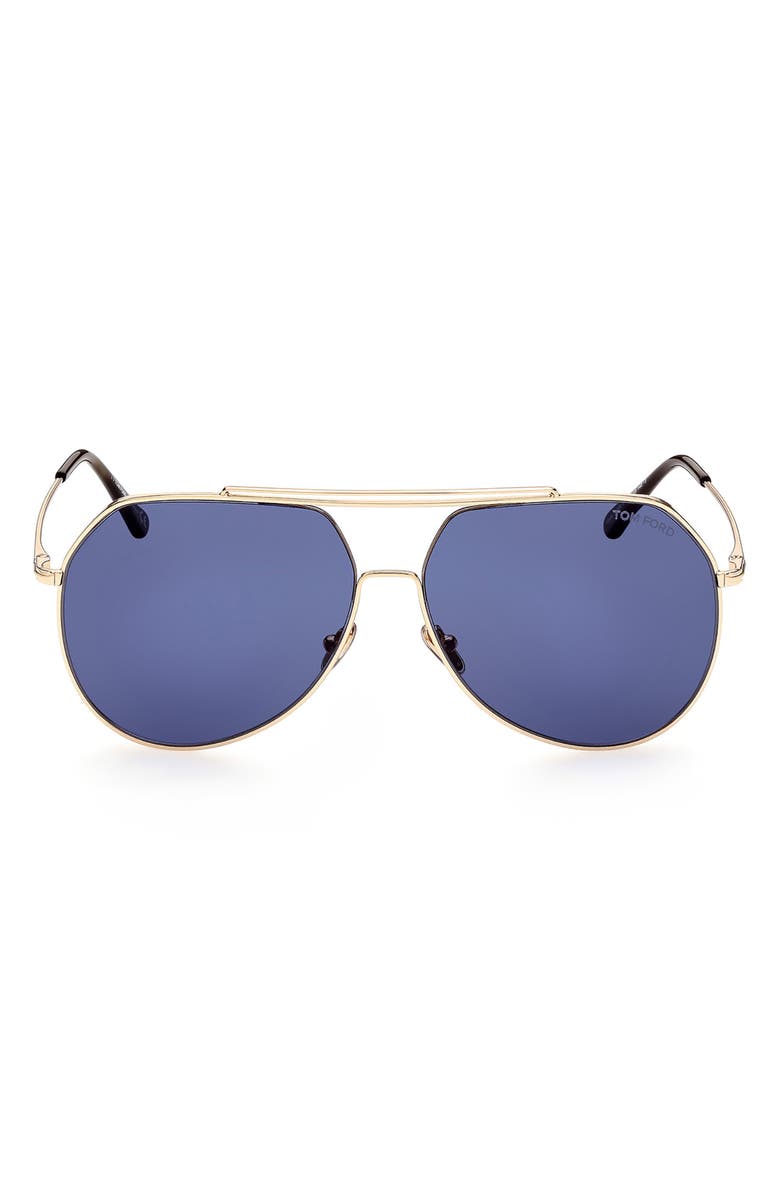 TOM FORD Liam 61mm Navigator Sunglasses, Main, color, Shiny Rose Gold / Blue