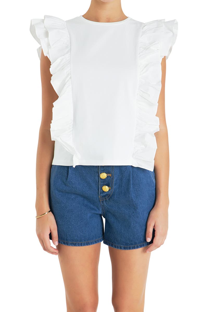 English Factory Poplin Ruffle Trim Knit Top, Alternate, color, 