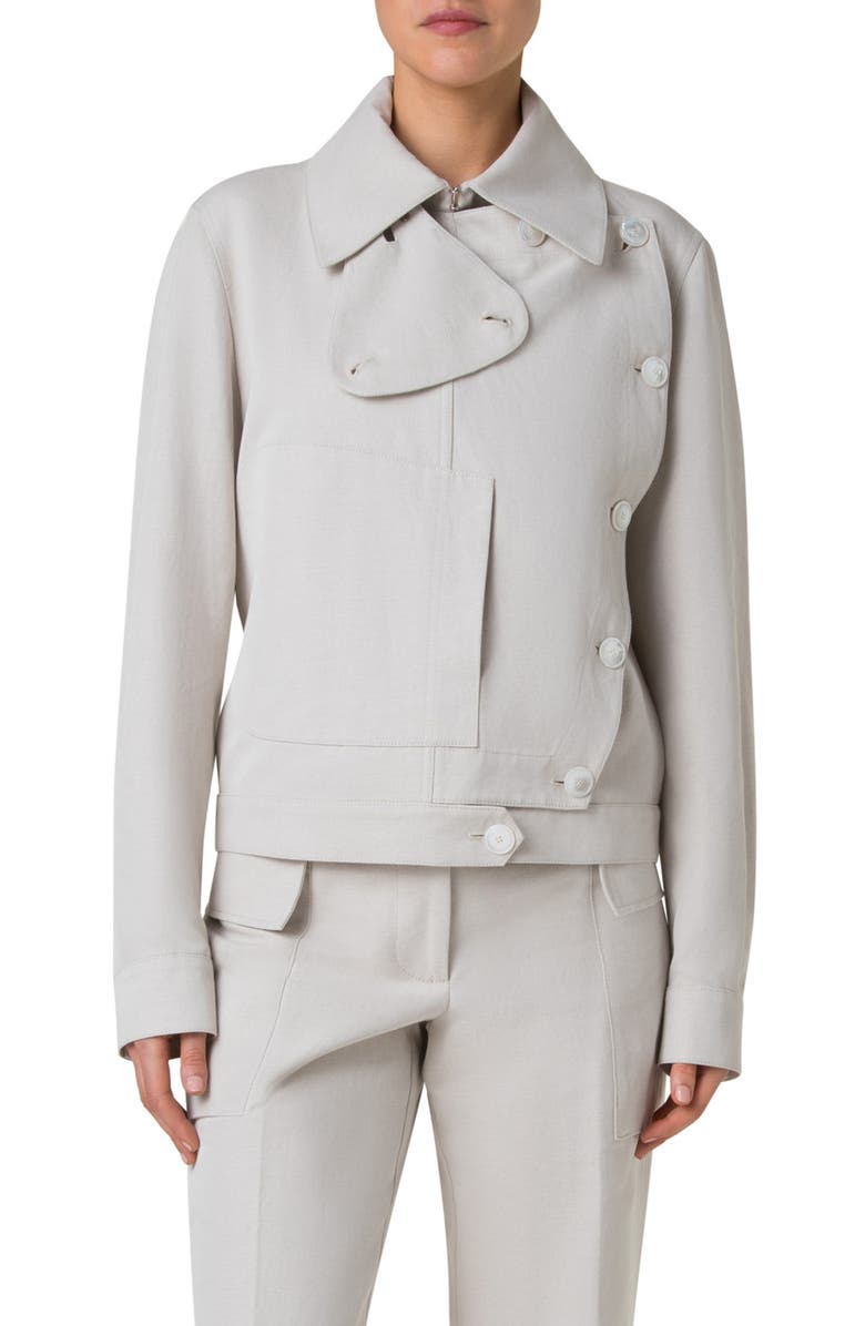 Akris Arno Cotton & Linen Twill Trench Jacket, Main, color, Greige