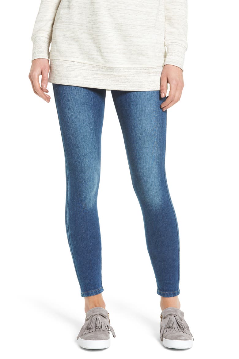 'Lyssentials Toothpick Denim Leggings, Main, color, MID WASH