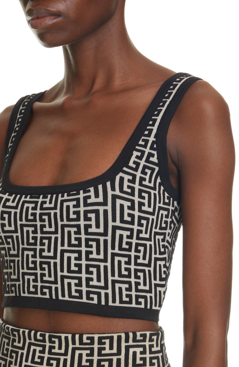 Balmain Monogram Jacquard Crop Top, Alternate, color, 