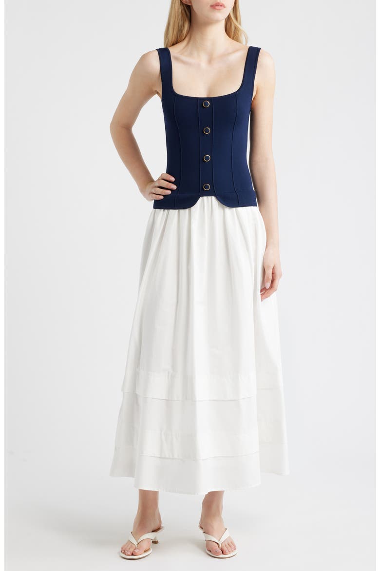 Mixed Media Midi Dress, Main, color, NAVY