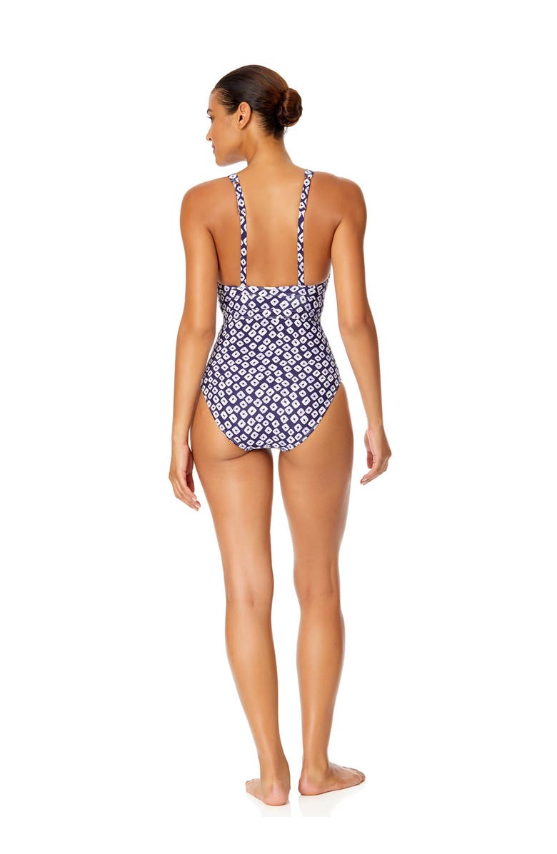 Anne Cole Women's Tie Dye Ikat Double Ring Plunge Front One Piece Swimsuit, Alternate, color, Shibori Geo Blue