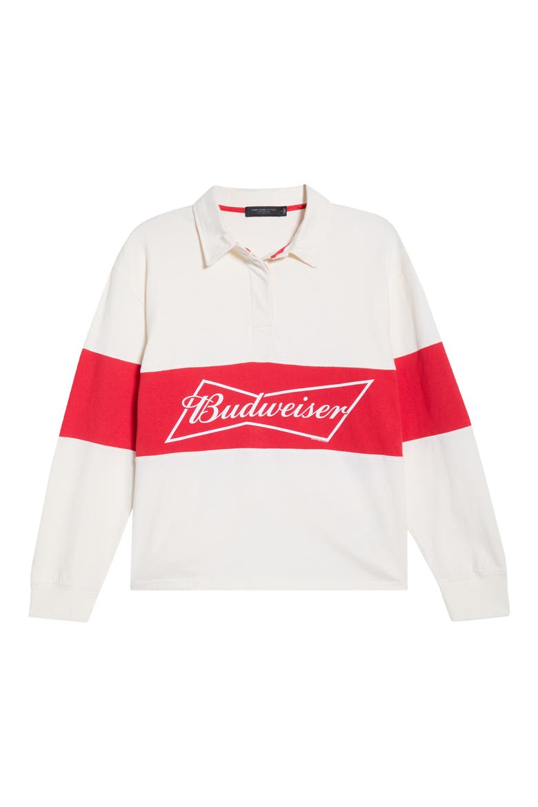 Budweiser Logo Long Sleeve Cotton Shirt, Alternate, color, WHITE/ RED
