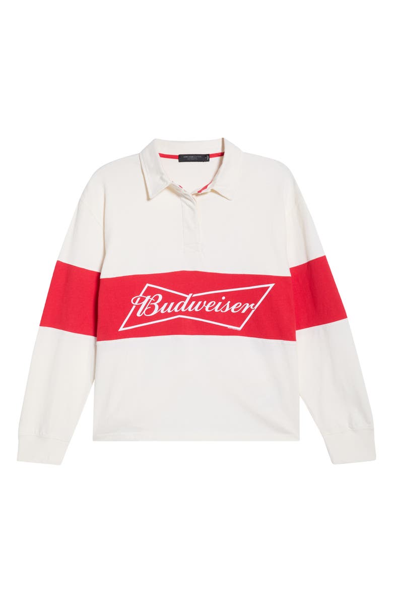 Junk Food Budweiser Logo Long Sleeve Cotton Shirt, Main, color, White/ Red