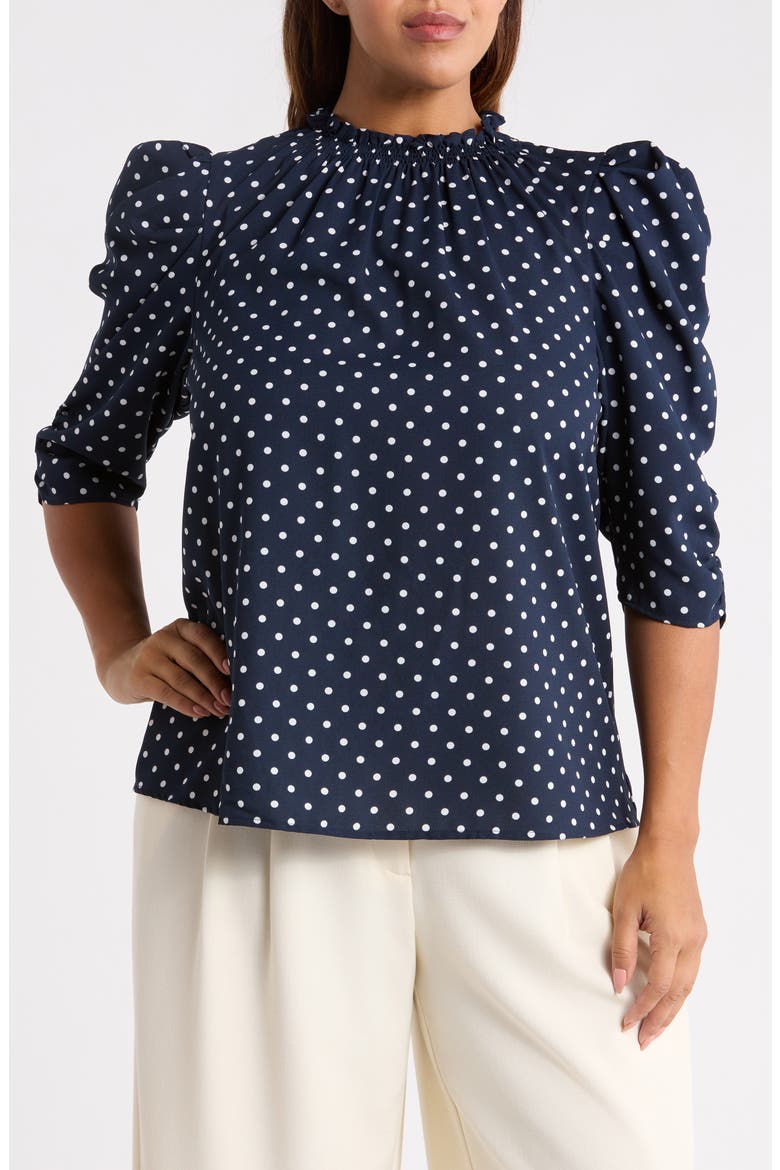 Dot Print Top, Alternate, color, NAVY-CREAM