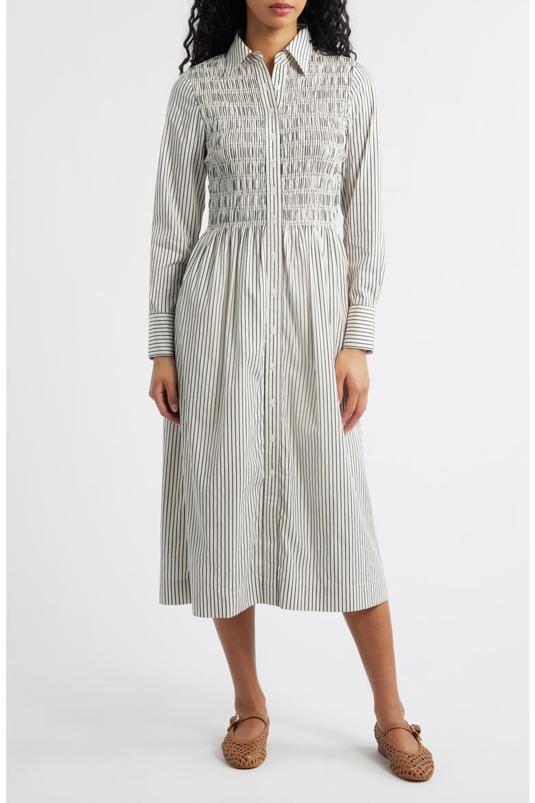 Smocked Poplin Midi Shirtdress, Main, color, CLASSIC NAVY