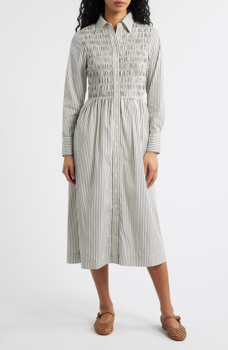 Madewell Smocked Poplin Midi Shirtdress, Main, color, Classic Navy