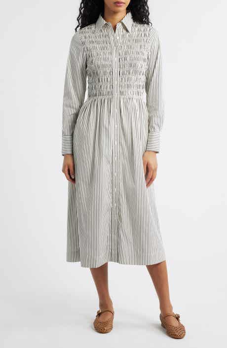 Smocked Poplin Midi Shirtdress