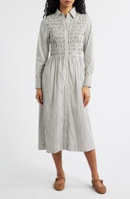 Madewell Smocked Poplin Midi Shirtdress