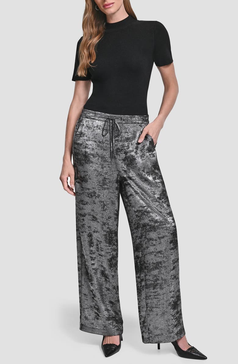 DKNY Wide Leg Liquid Velvet Pants, Alternate, color, Silver