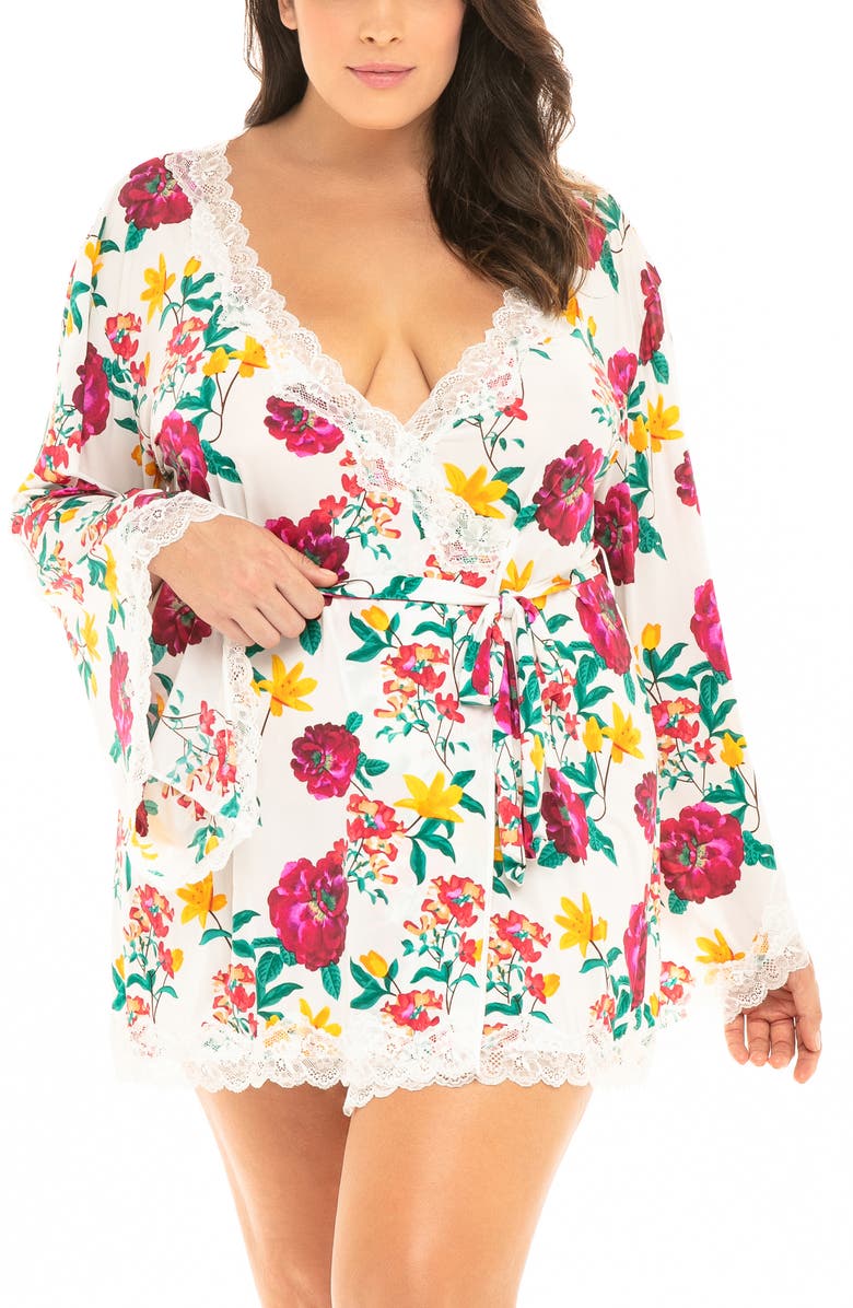 Oh La La Cheri Lace Trim Floral Print Robe, Main, color, 