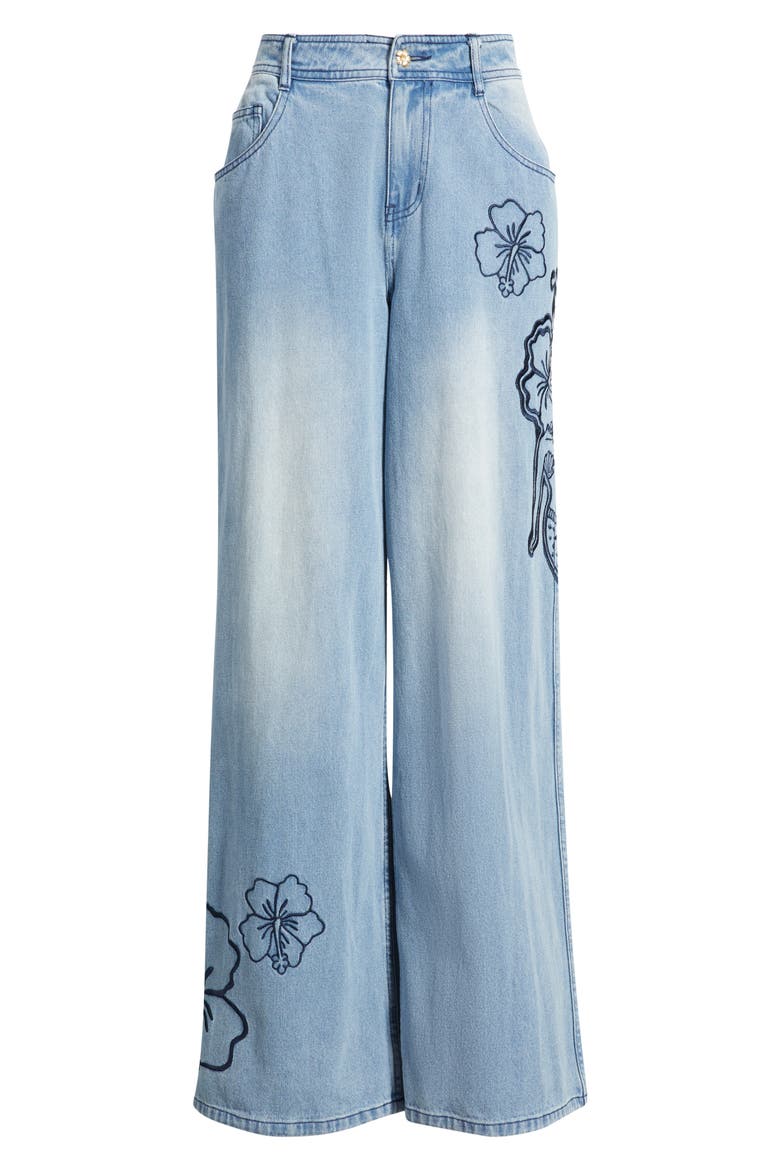 Floral Embroidered Wide Leg Jeans, Alternate, color, SUNDRUNK