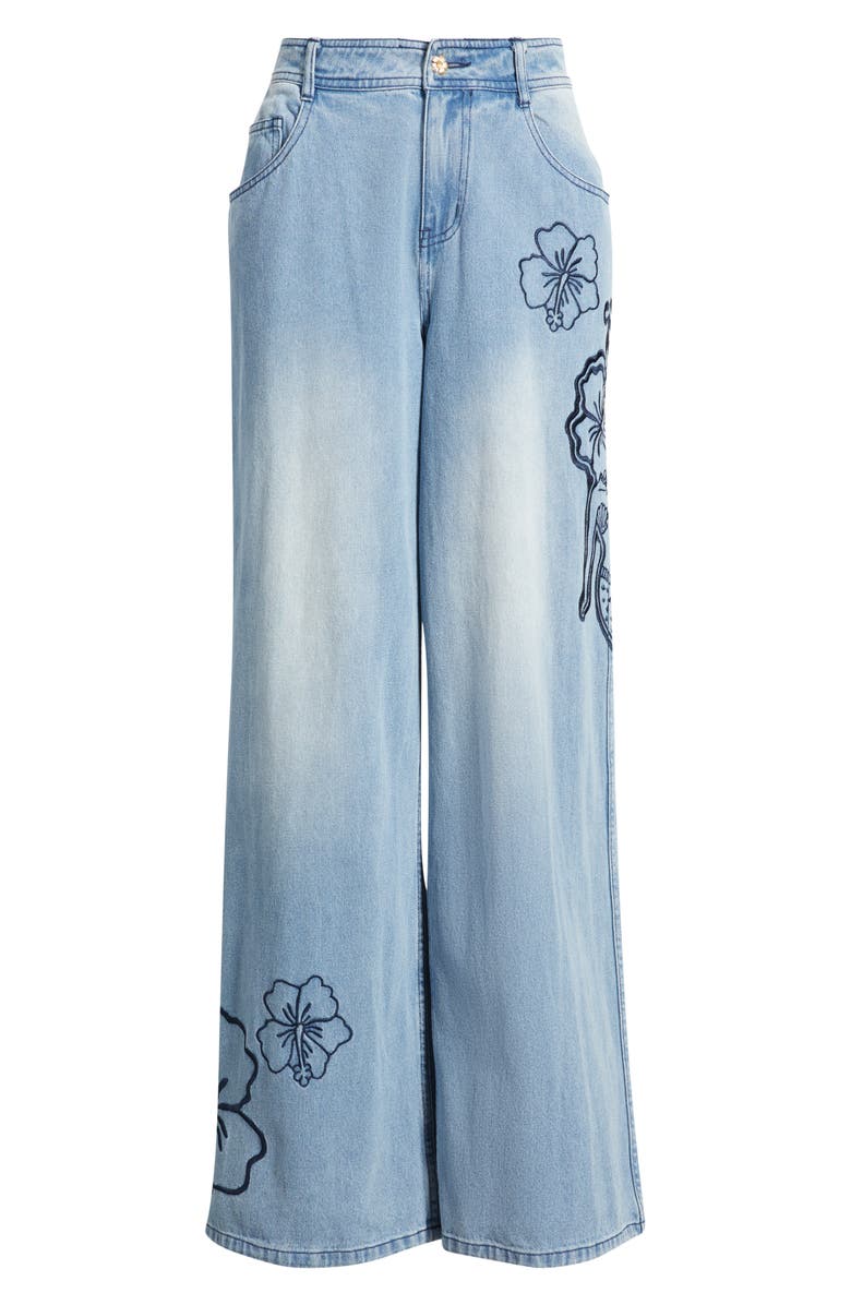 Kulani Kinis Floral Embroidered Wide Leg Jeans, Alternate, color, Sundrunk