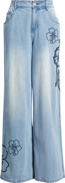 Kulani Kinis Floral Embroidered Wide Leg Jeans