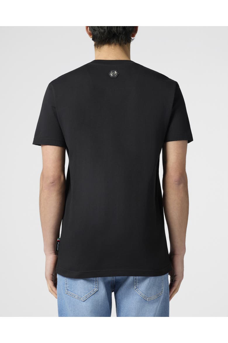 Round Neck T-Shirt Paint Splash Skull Men, Alternate, color, black