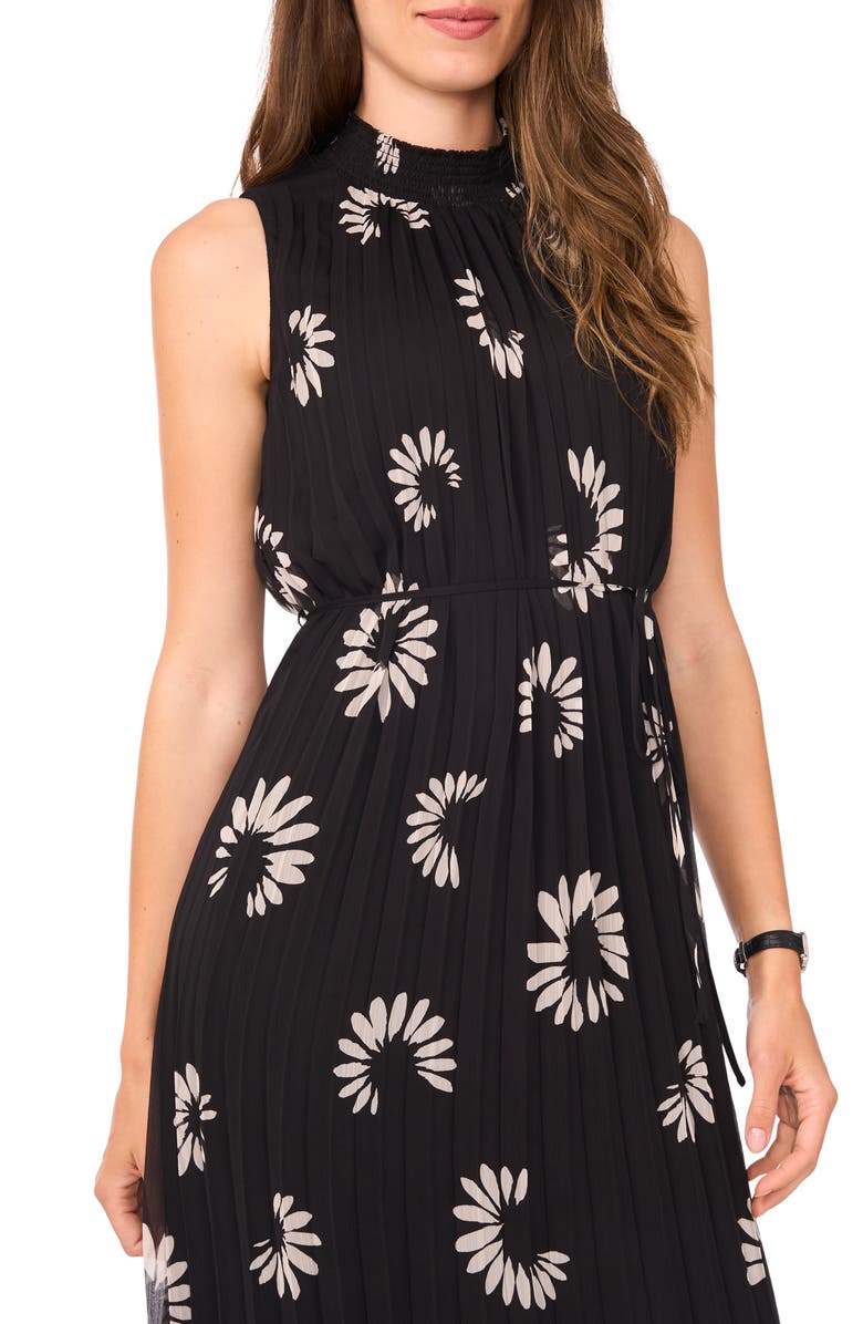 Halogen<sup>®</sup> Daisy Print Sleeveless Pleated Maxi Dress, Alternate, color, Rich Black