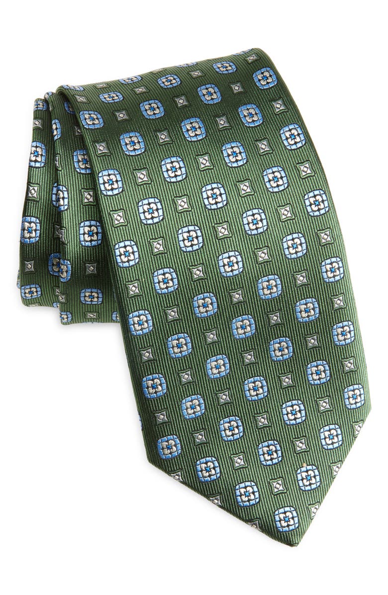 David Donahue Medallion Silk Tie, Main, color, Green